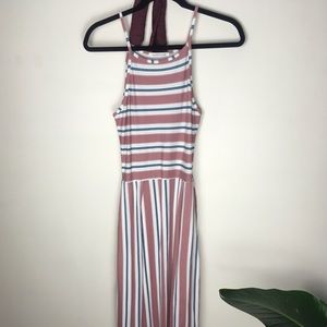 Striped Maxi dress with leg slits - M